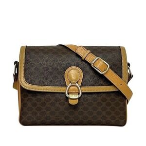 Celine Shoulder Bag Brown Macadam Crossbody PVC Leather